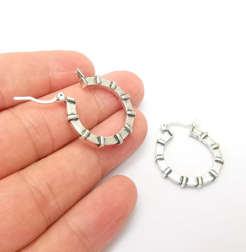 Silver Hoop Earrings, Antique Silver Plated Hoop Earring, Findings (29mm) G33792