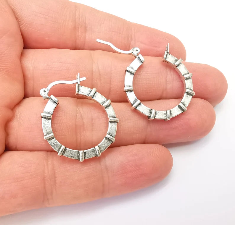 Silver Hoop Earrings, Antique Silver Plated Hoop Earring, Findings (29mm) G33792