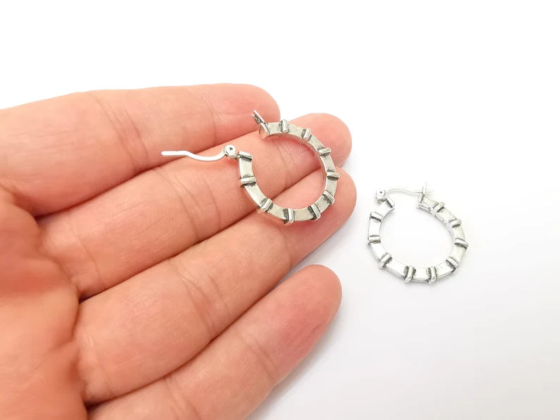 Silver Hoop Earrings, Antique Silver Plated Hoop Earring, Findings (29mm) G33792