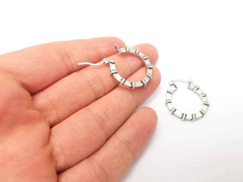 Silver Hoop Earrings, Antique Silver Plated Hoop Earring, Findings (29mm) G33792
