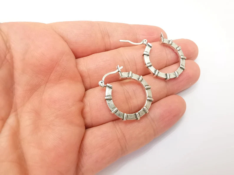 Silver Hoop Earrings, Antique Silver Plated Hoop Earring, Findings (29mm) G33792