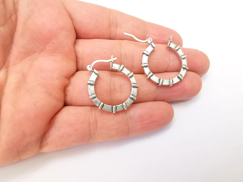Silver Hoop Earrings, Antique Silver Plated Hoop Earring, Findings (29mm) G33792