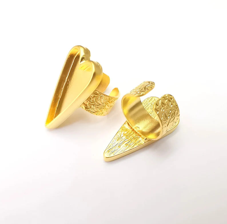 Heart Ring Blank Settings, Cabochon Mounting, Adjustable Gold Plated Resin Ring Base, Inlay Ring, Mosaic Epoxy Bezel Ring (34x15mm) G33795