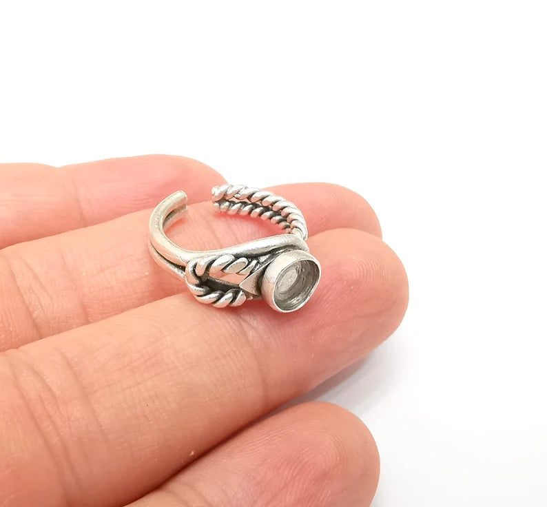 Silver Ring Blank Setting, Cabochon Mounting, Adjustable Resin Ring Bezels, Antique Silver Plated Ring Base (6mm) G33796