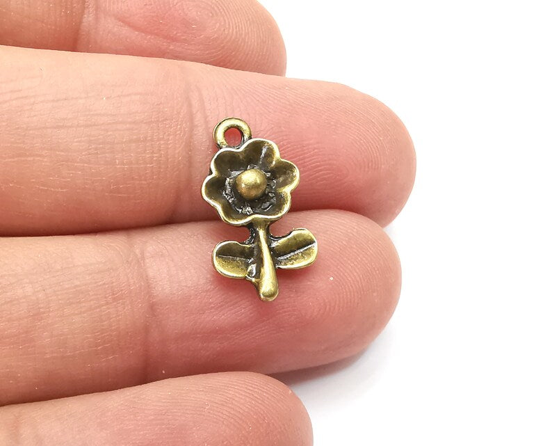 5 Daisy Flower Charms Antique Bronze Plated Charms (19x11mm) G33894