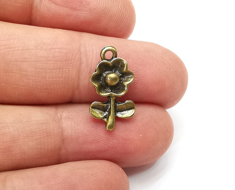 5 Daisy Flower Charms Antique Bronze Plated Charms (19x11mm) G33894
