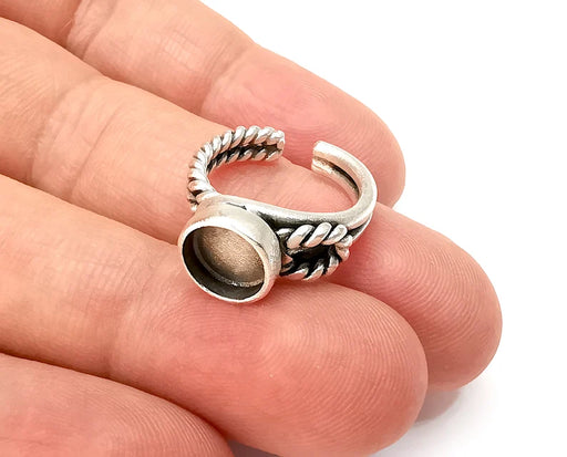 Twisted Silver Ring Blank Setting, Cabochon Mounting, Adjustable Resin Ring Bezels, Antique Silver Plated Ring Base (8mm) G33803