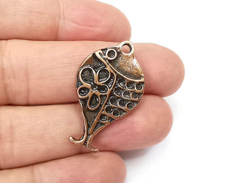 2 Fish (Double Sided) Dangle Charms Antique Copper Plated Charms (35x21mm) G33808