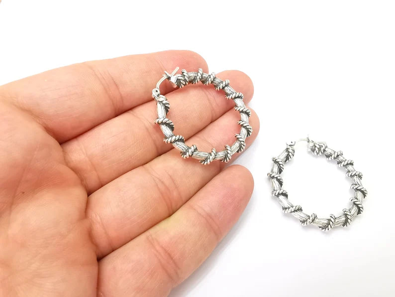 Silver Large Wire Wrapped Hoop Earrings, Antique Silver Plated Hoop Earring, Findings (40mm) G33812