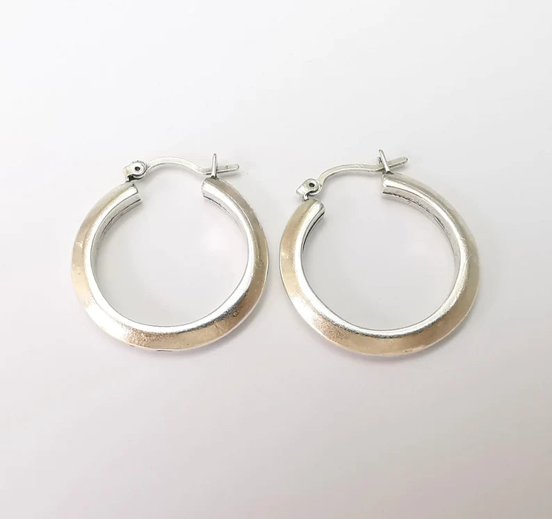 Silver Hoop Earrings, Antique Silver Plated Hoop Earring, Findings (28mm) G33813