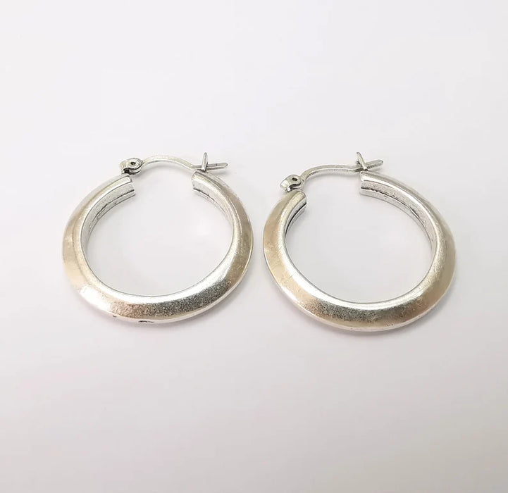 Silver Hoop Earrings, Antique Silver Plated Hoop Earring, Findings (28mm) G33813