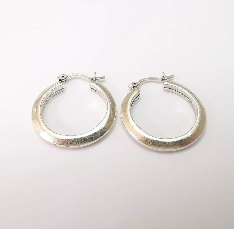 Silver Hoop Earrings, Antique Silver Plated Hoop Earring, Findings (28mm) G33813