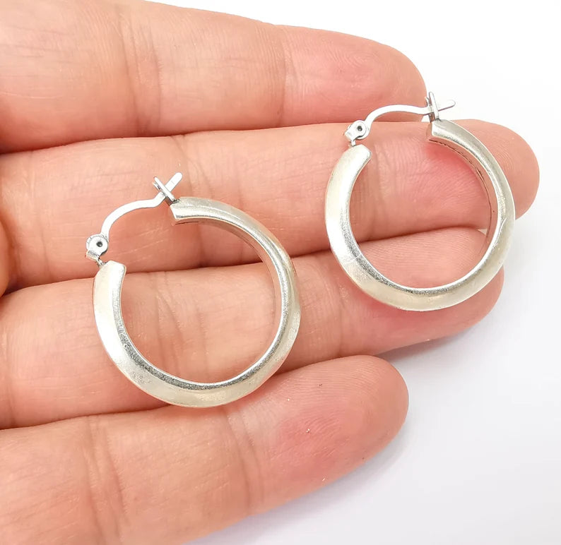 Silver Hoop Earrings, Antique Silver Plated Hoop Earring, Findings (28mm) G33813