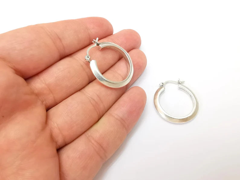 Silver Hoop Earrings, Antique Silver Plated Hoop Earring, Findings (28mm) G33813