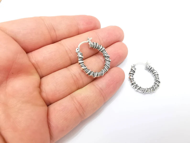 Silver Wire Wrapped Hoop Earrings, Antique Silver Plated Hoop Earring, Findings (28mm) G33814