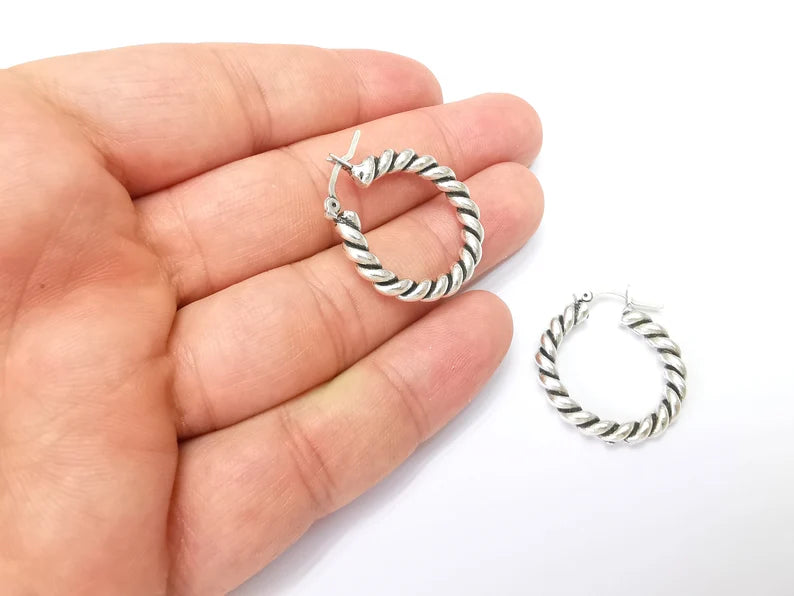 Silver Wire Wrapped Hoop Earrings, Antique Silver Plated Hoop Earring, Findings (28mm) G33815