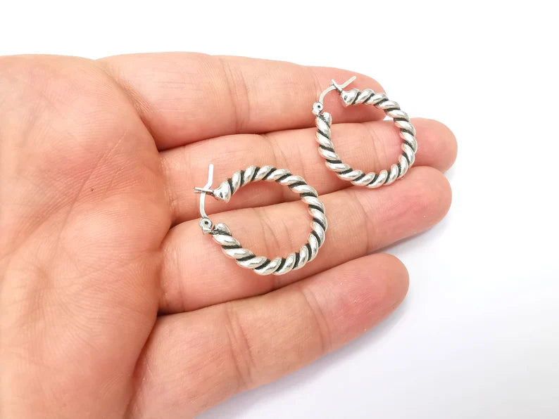 Silver Wire Wrapped Hoop Earrings, Antique Silver Plated Hoop Earring, Findings (28mm) G33815