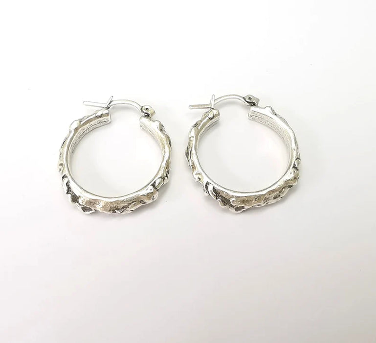 Silver Hoop Earrings, Antique Silver Plated Hoop Earring, Findings (28mm) G33816