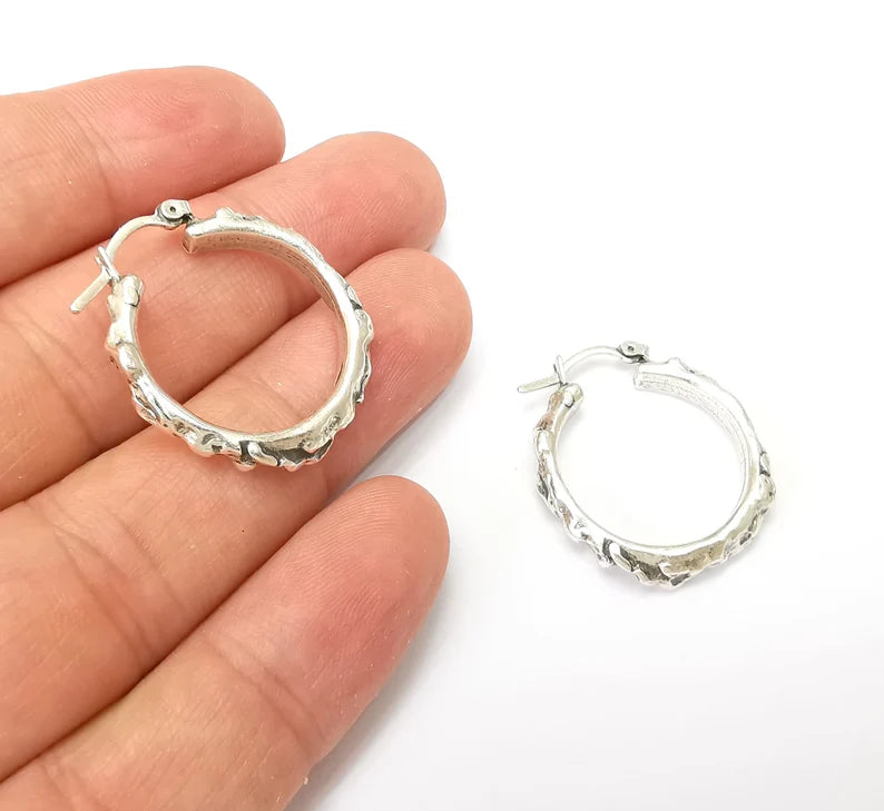 Silver Hoop Earrings, Antique Silver Plated Hoop Earring, Findings (28mm) G33816