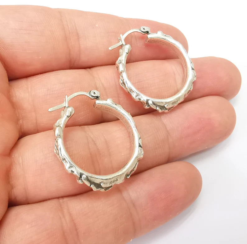 Silver Hoop Earrings, Antique Silver Plated Hoop Earring, Findings (28mm) G33816