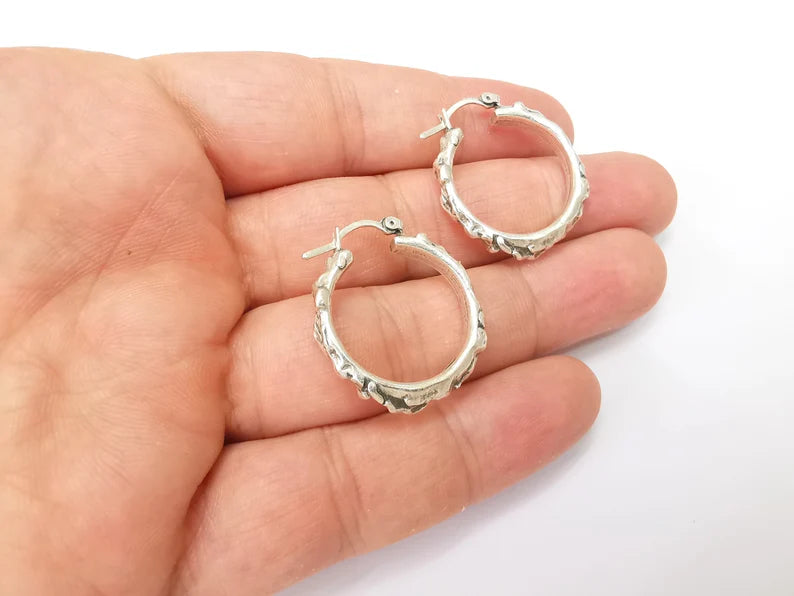 Silver Hoop Earrings, Antique Silver Plated Hoop Earring, Findings (28mm) G33816