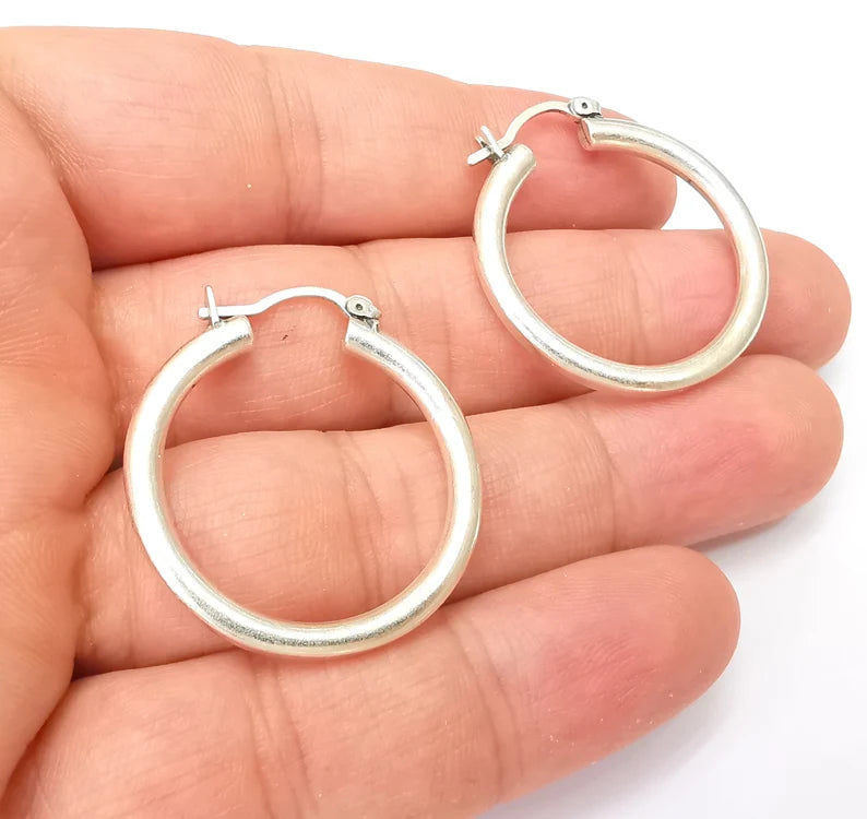 Silver Hoop Earrings, Antique Silver Plated Hoop Earring, Findings (31mm) G33819