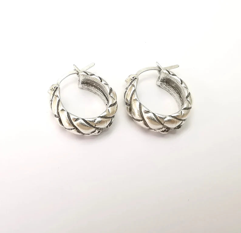 Silver Hoop Earrings, Antique Silver Plated Hoop Earring, Findings (19mm) G33818