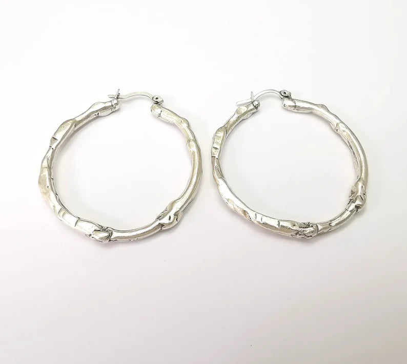 Silver Large Hoop Earrings, Antique Silver Plated Hoop Earring, Findings (44mm) G33817