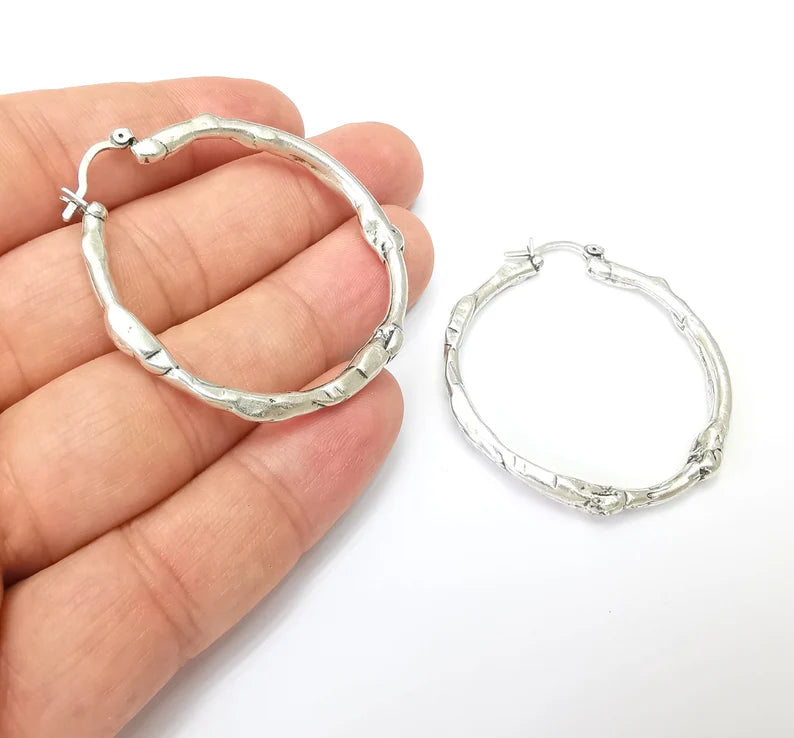 Silver Large Hoop Earrings, Antique Silver Plated Hoop Earring, Findings (44mm) G33817