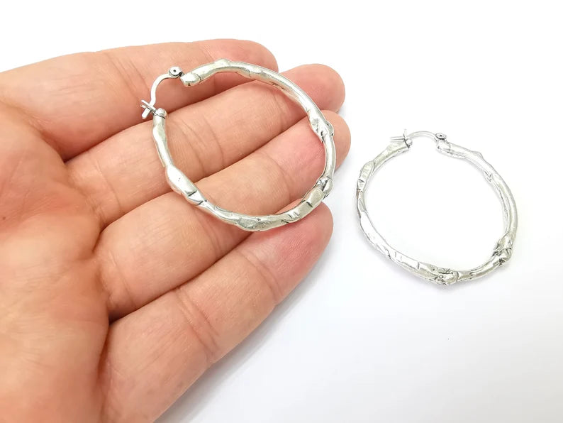 Silver Large Hoop Earrings, Antique Silver Plated Hoop Earring, Findings (44mm) G33817
