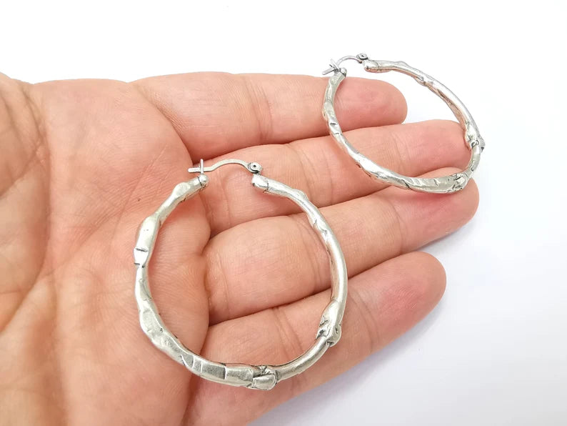 Silver Large Hoop Earrings, Antique Silver Plated Hoop Earring, Findings (44mm) G33817