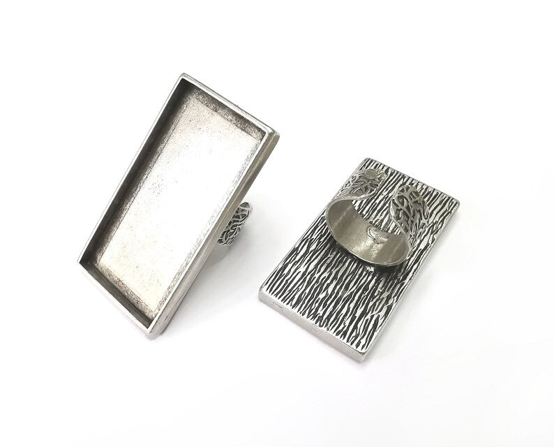 Big Rectangle Ring Blank Settings, Cabochon Mounting, Adjustable Antique Silver Resin Ring Base Bezel, Inlay Mosaic Epoxy (48x24mm) G33823