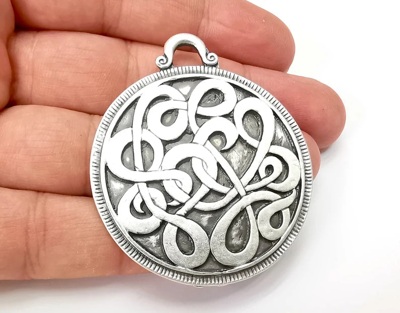 Silver Locket Pendant, Antique Silver Plated Pendant (57x50mm) G33827