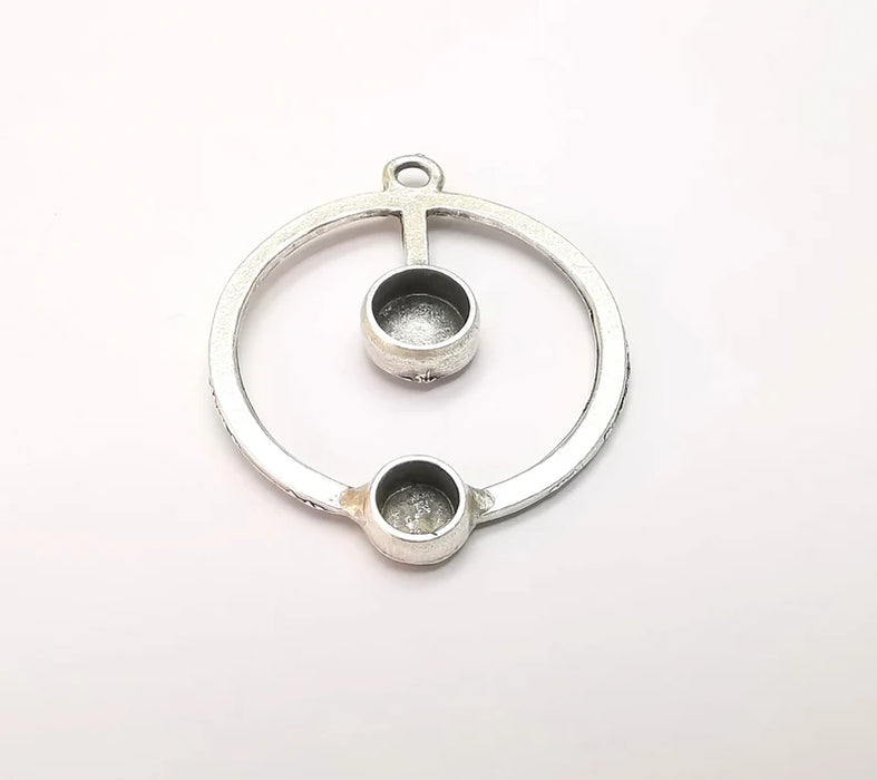 Round Charm Bezel, Resin Blank, inlay Mounting, Mosaic Pendant Frame, Cabochon Base Setting,Antique Silver Plated (8 and 6mm) G33835