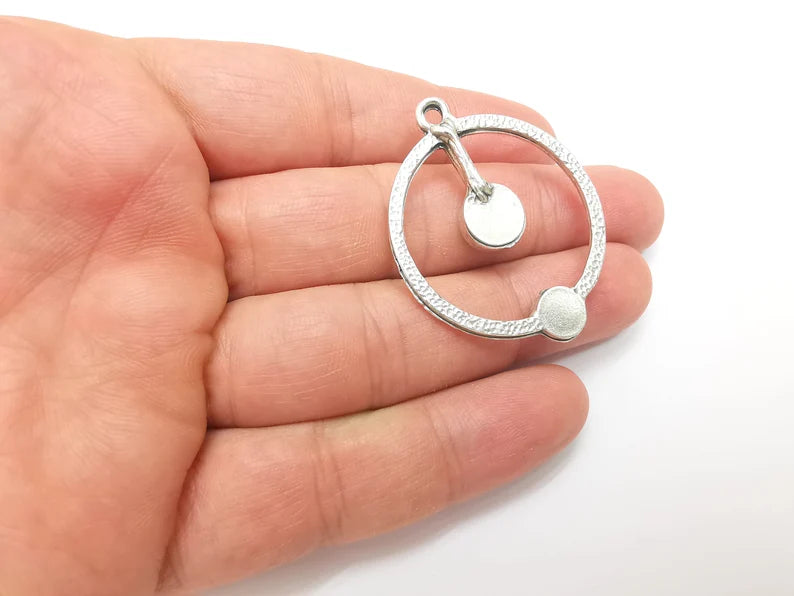 Round Charm Bezel, Resin Blank, inlay Mounting, Mosaic Pendant Frame, Cabochon Base Setting,Antique Silver Plated (8 and 6mm) G33835