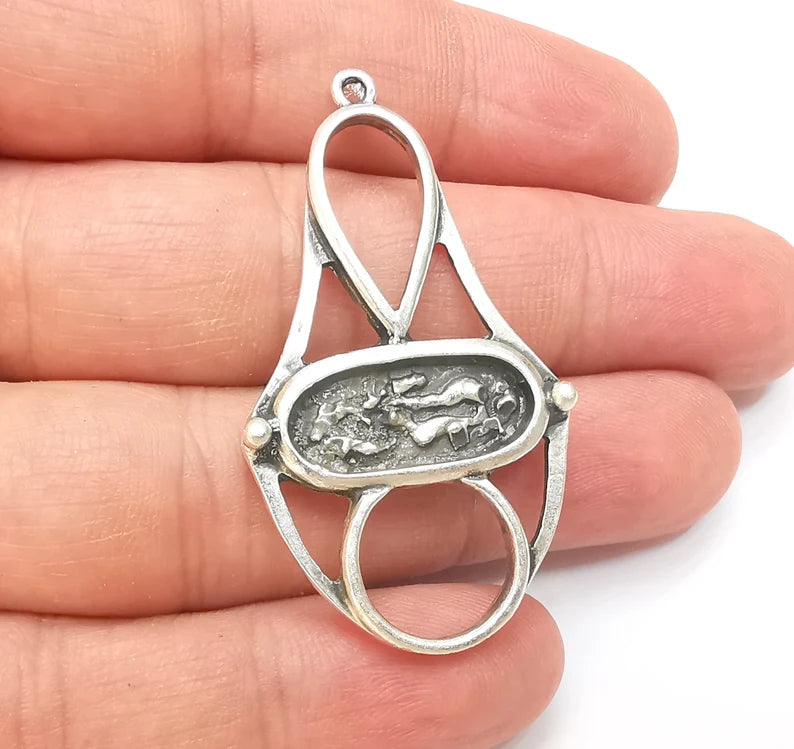 Antique Silver Charms Pendant Antique Silver Plated Charms (51x29mm) G33836