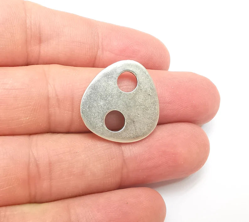 2 Two Hole Connector, Antique Silver Plated Oval Findings (24x23mm) G33837