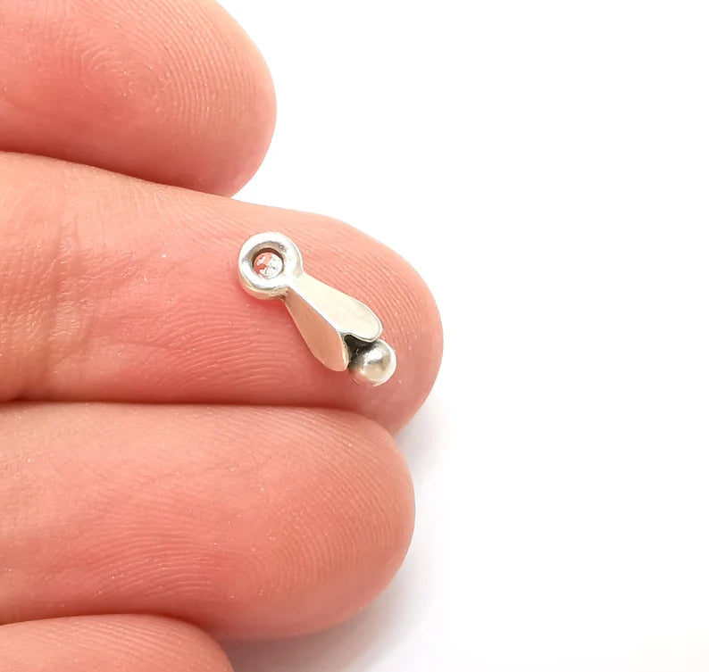 10 Silver Tiny Cute Dangle Charms, Antique Silver Plated Charms (12x4mm) G33838