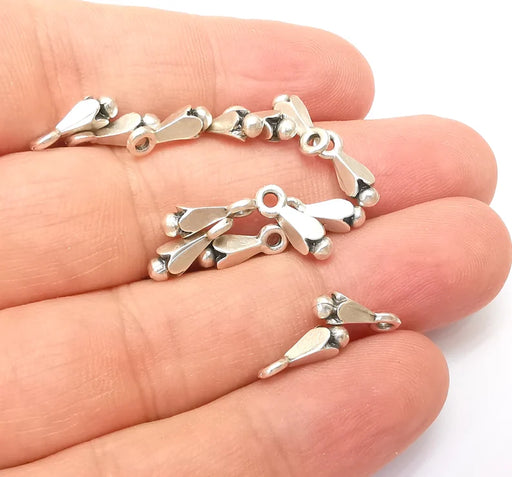 10 Silver Tiny Cute Dangle Charms, Antique Silver Plated Charms (12x4mm) G33838
