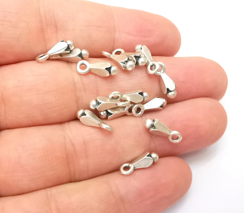 10 Silver Tiny Cute Dangle Charms, Antique Silver Plated Charms (12x4mm) G33838