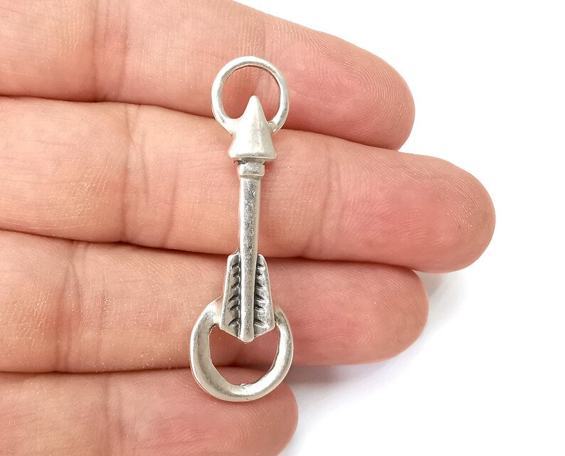 2 Arrow Charms, Dangle Charms Antique Silver Plated (47x15mm) G33848