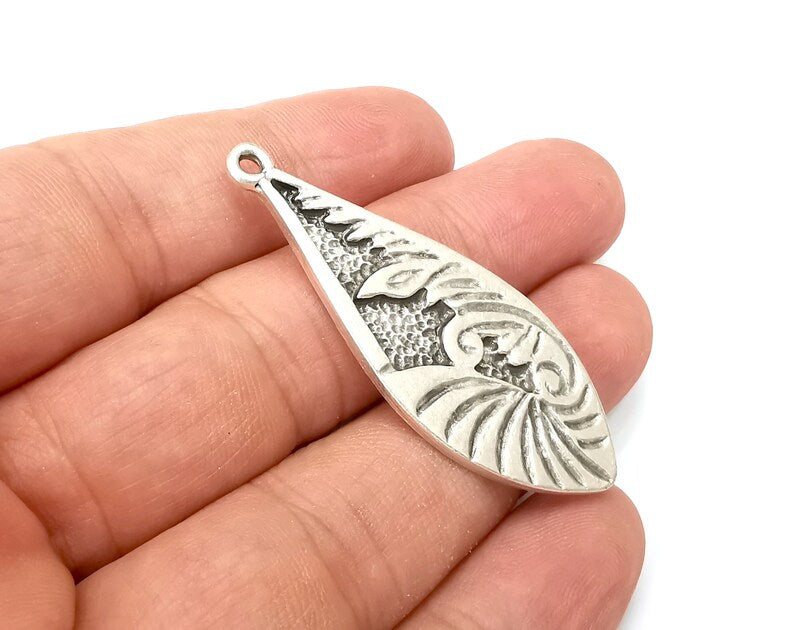 Leaf Drop Charms, Dangle Charms Antique Silver Plated (52x20mm) G33849