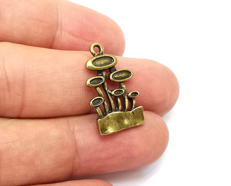 Flower Plant Charms, Dangle Charms, Antique Bronze Plated (25x15mm) G33911