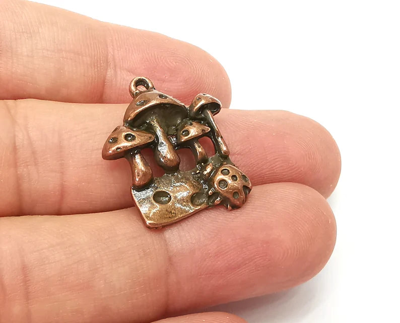 4 Mushrooms, Ladybug Charms Antique Copper Plated Charms (23x22mm) G23508