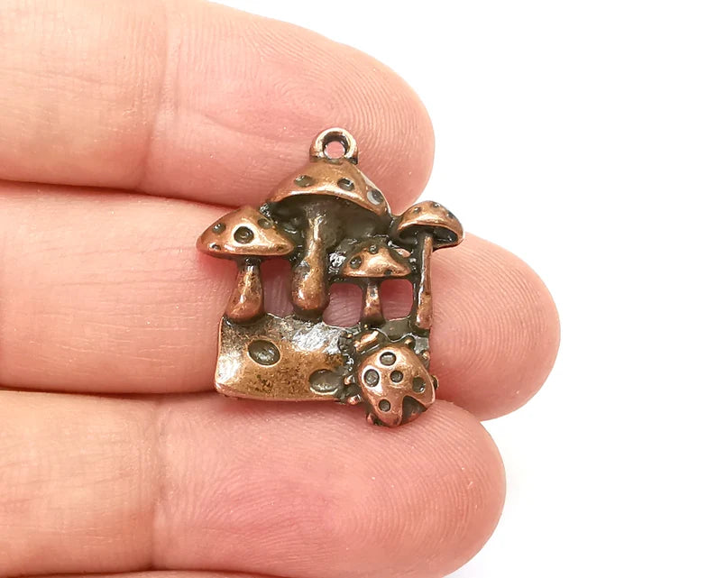 4 Mushrooms, Ladybug Charms Antique Copper Plated Charms (23x22mm) G23508
