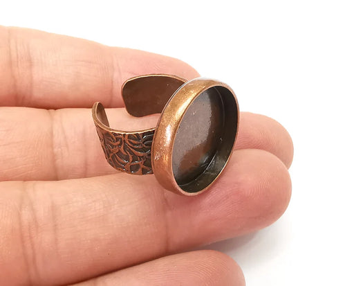 Round Ring Blank Settings, Cabochon Mounting, Adjustable Antique Copper Resin Ring Base Bezel, Inlay Mosaic Epoxy (20mm) G33917