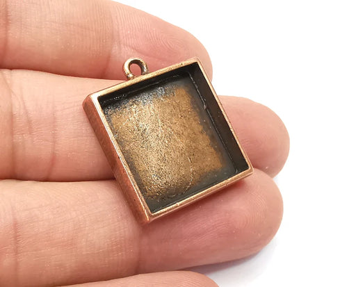 2 Square Pendant Blanks, Resin Bezel Bases, Mosaic Mountings, Dry flower Frame, Polymer Clay base, Antique Copper Plated (20mm) G33918