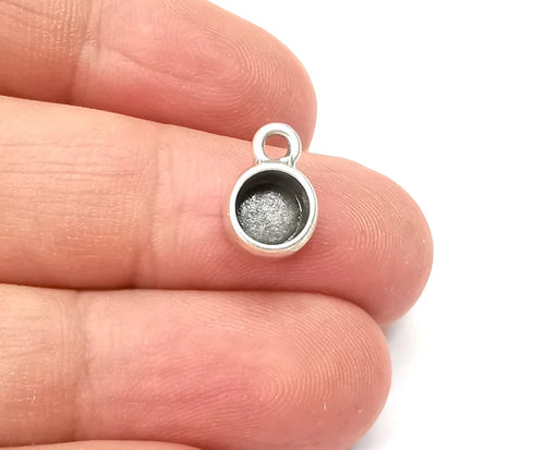 5 Round Pendant Blanks Resin Bezel Base Mosaic Mountings Antique Silver Plated (6mm Blank Size) G33852