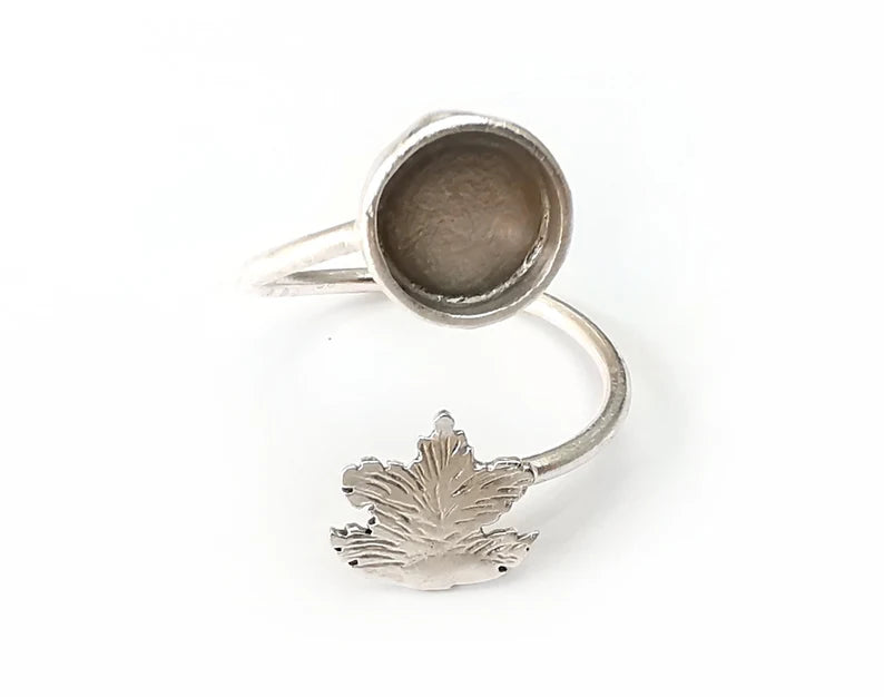 Leaf Ring Blank Settings, Cabochon Mounting, Adjustable Antique Silver Resin Ring Base Bezel, Inlay Mosaic Epoxy (8mm) G33858