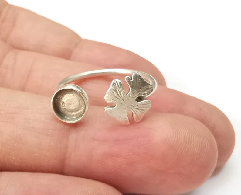 Clover Ring Blank Settings, Cabochon Mounting, Adjustable Antique Silver Resin Ring Base Bezel, Inlay Mosaic Epoxy (6mm) G33861